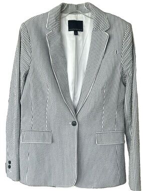 Banana Republic Gray White Seersucker Striped Blazer Jacket Sz 10